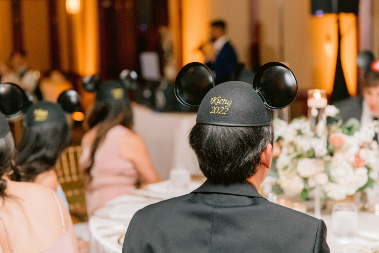 wedding reception, reception, favors, mickey hats, mickey hat favors, accessories, grand californian ballrooms