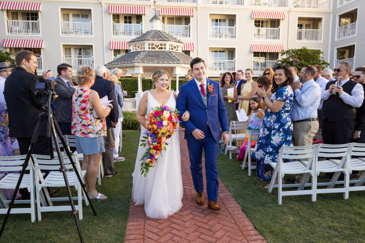 bride and groom, couple, exit, wedding ceremony, ceremony, yacht club gazebo