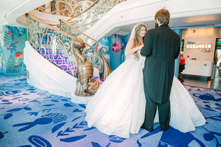 bride and groom, couple, first look, disney cruise line, disney cruise, cruise, cruise line, cruise line wedding, disney wish