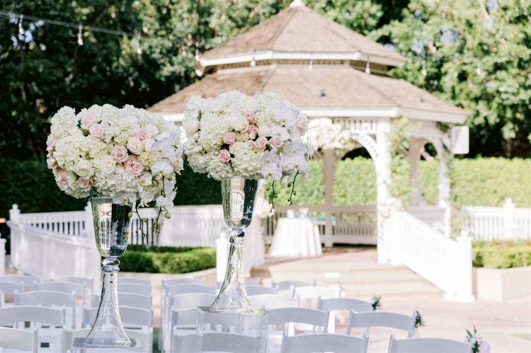 Rose Court Garden, Disneyland Wedding, Disney Wedding, Wedding Ceremony, Ceremony Decor, White and Blush Floral, Wedding Gazebo