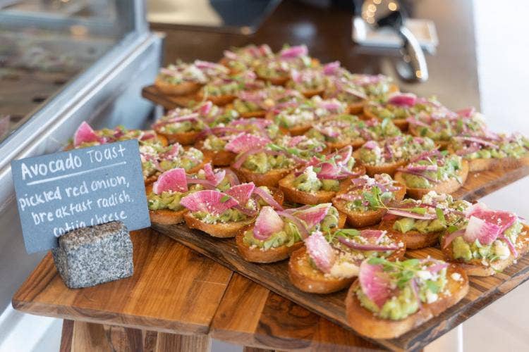 food, reception, wedding reception, breakfast reception, breakfast, toast, avocado toast, horderves, contemporary, contemporary resort, california grill