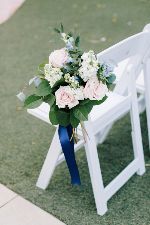wedding ceremony, ceremony, ceremony floral, floral, pink and blue, pink floral, blue floral, flowers, disneyland, cinderella-inspired