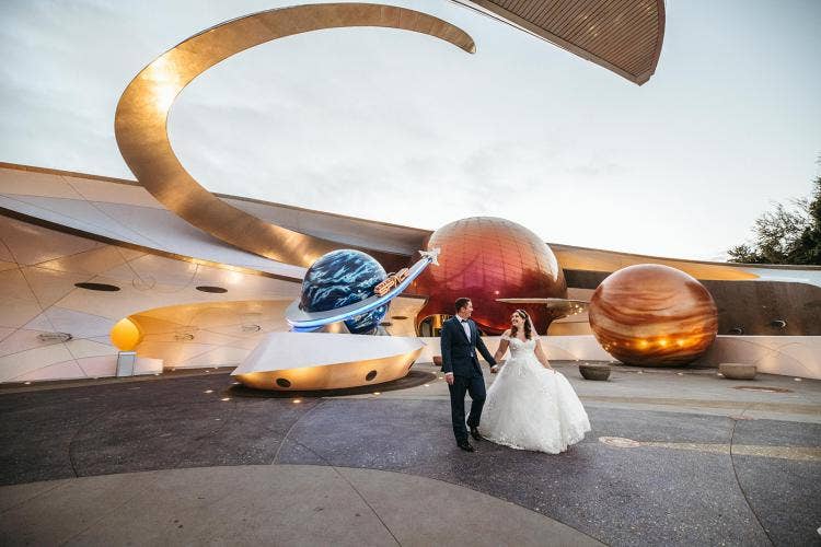 GMA wedding, GMA, first look, couple, portrait, couple first look, Mission:SPACE, EPCOT, epcot first look, space theme, outer space