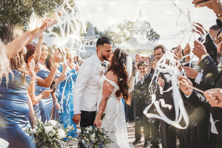 disney wedding, wedding send-off, ribbon send-off, disney's wedding pavilion, wedding photography, wedding photos