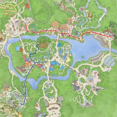 Park Portrait Sessions map of Disney’s Animal Kingdom Park showing different route options