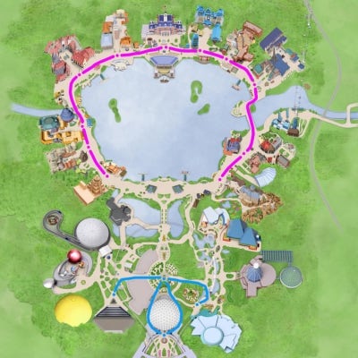 Park Portrait Sessions map of Epcot showcasing different route options