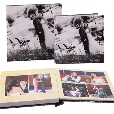 Several images of the Brilliance Album, one of the wedding albums offered by Disney Fine Art Photography