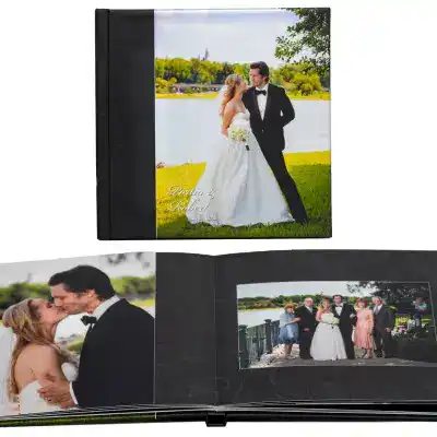 Album images of a bride and groom on their wedding day