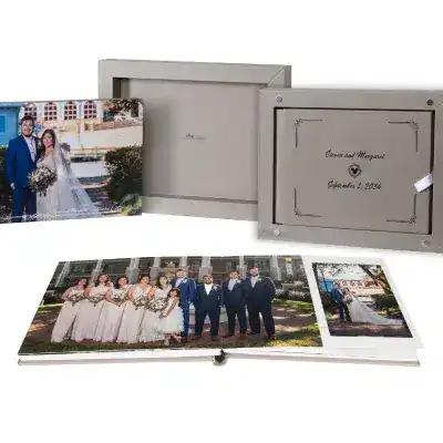Several images of an Enchanted Album, one of the wedding albums offered by Disney Fine Art Photography