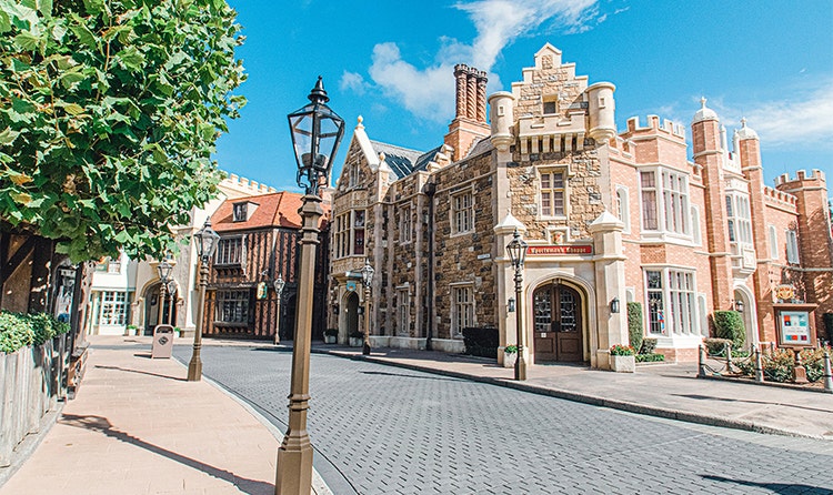 A street in the United Kingdom Pavilion in EPCOT at Walt Disney World Resort