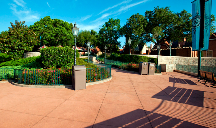 A roundabout pathway, in a garden at the United Kingdom Pavilion in EPCOT