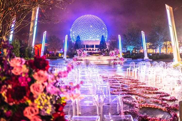 World Celebration Gardens at Epcot in lights