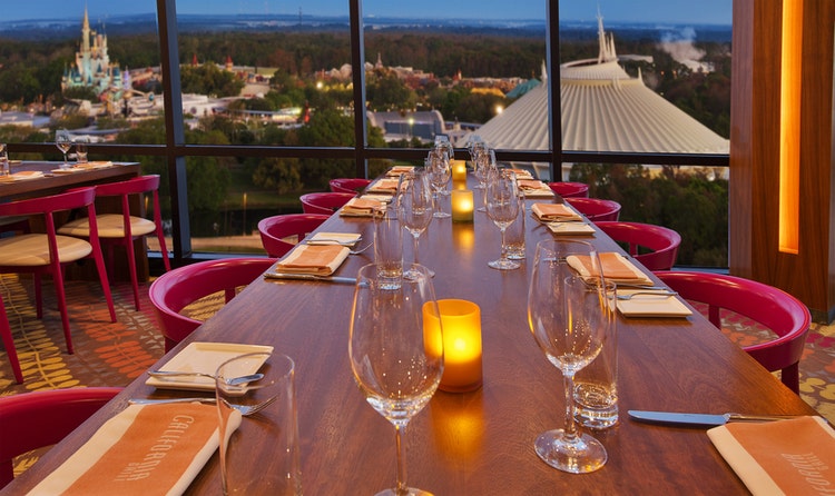 A dinner table with place settings at California Grill in Disney’s Contemporary Resort