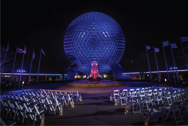 The Spaceship Earth courtyard at Epcot