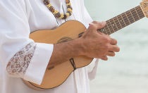 A person playing a ukulele during a wedding processional