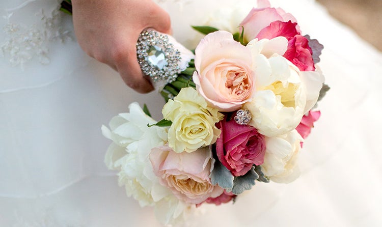 Rose and peony mixed bouquet with crystal accents