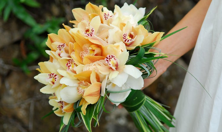 Orange and white orchid bridal bouquet