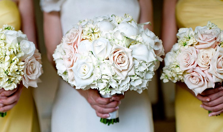 Pale pink rose and white hydrangea bridal bouquet