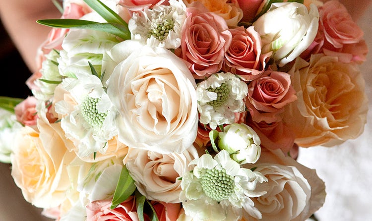 Pink and green bridal bouquet
