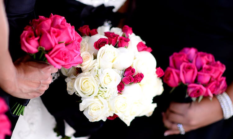White and hot pink rose bridal bouquet
