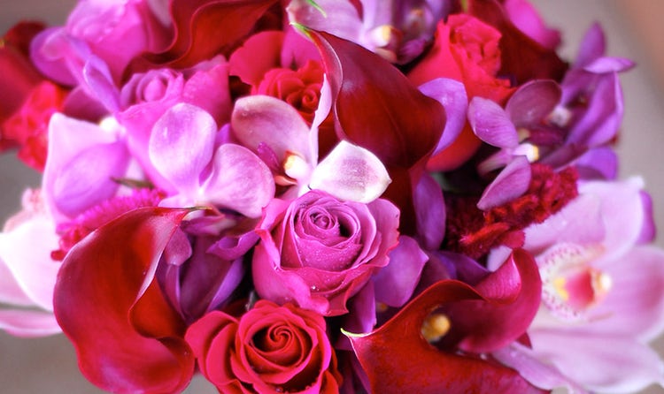 Hot pink rose, orchid and calla lily bridal bouquet