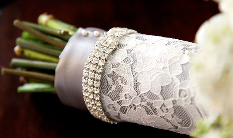 Satin stem wrap with rhinestone accents