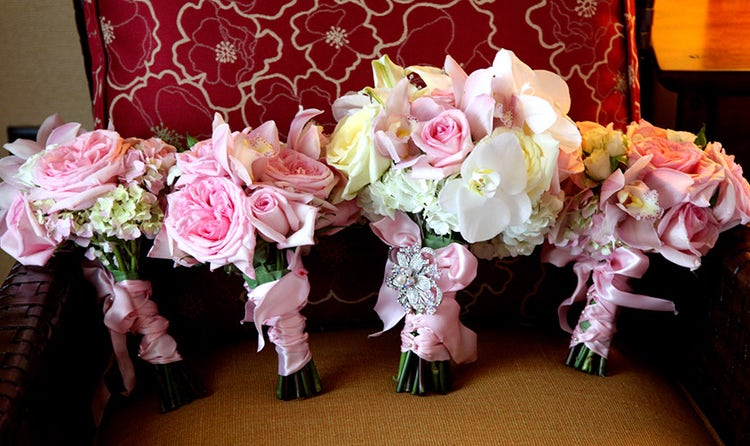 Peony, rose orchid and hydrangea bouquets