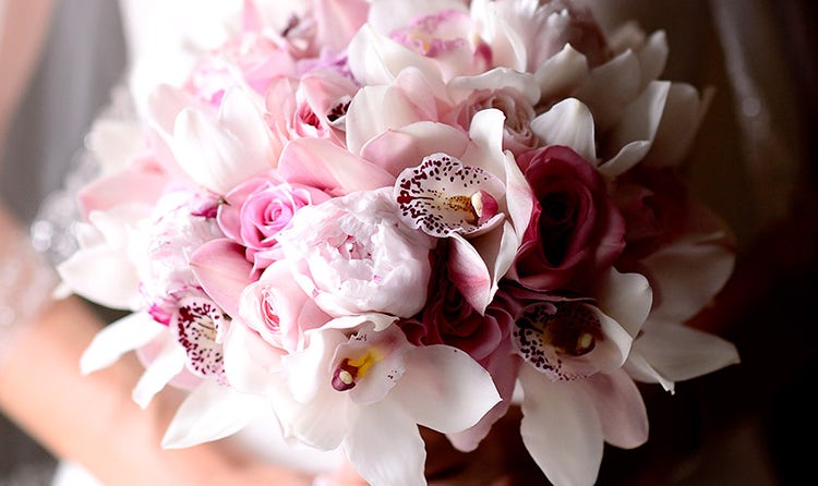 Pink rose, orchid and peony bridal bouquet